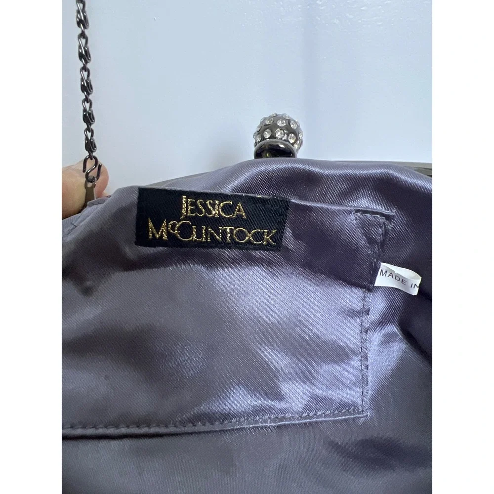 Jessica McClintock Charcoal Grey Satin Pleated Evening Clutch Crossbody Bag Glam